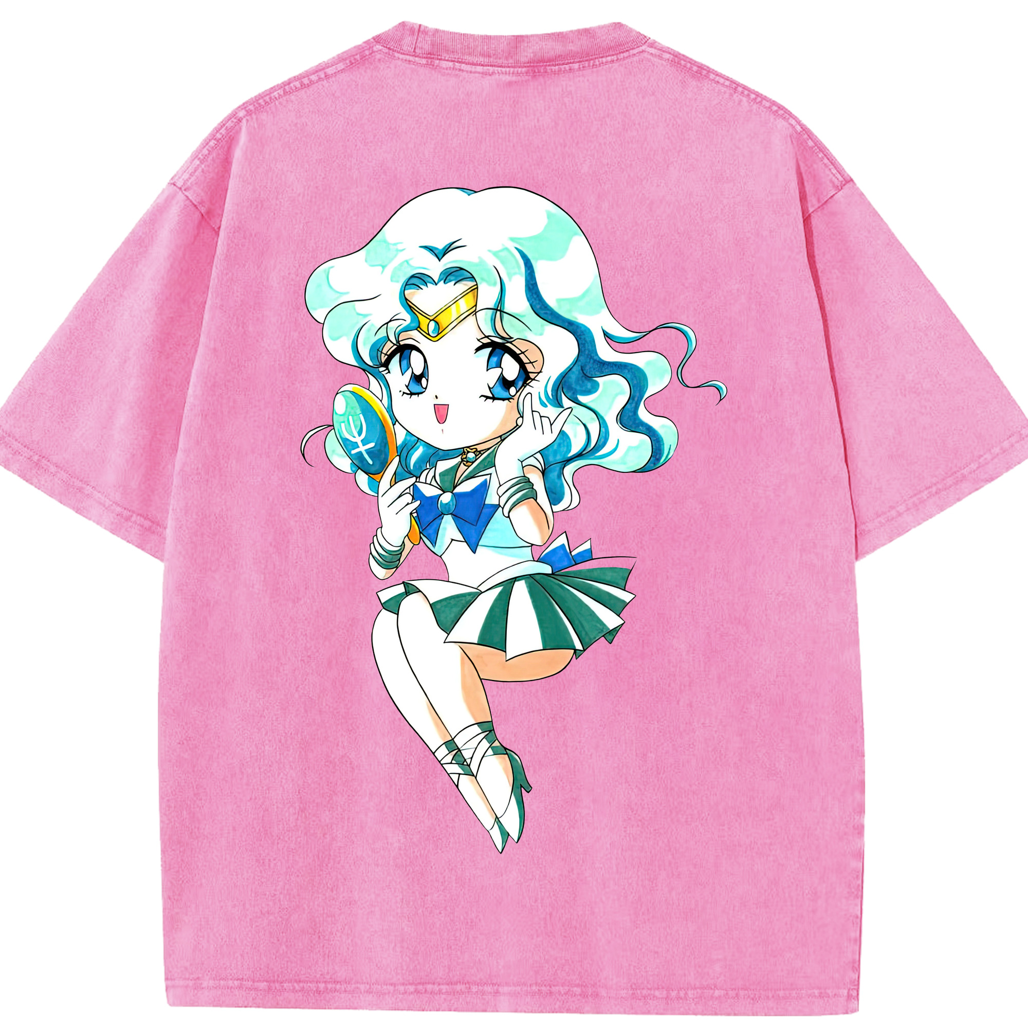 （画像用） 美少女戦士セーラームーン 海王 みちる（かいおう みちる） Sailor Moon Kaiou Michiru 綿100% ヴィンテージ風 半袖Tシャツ（背面プリント）